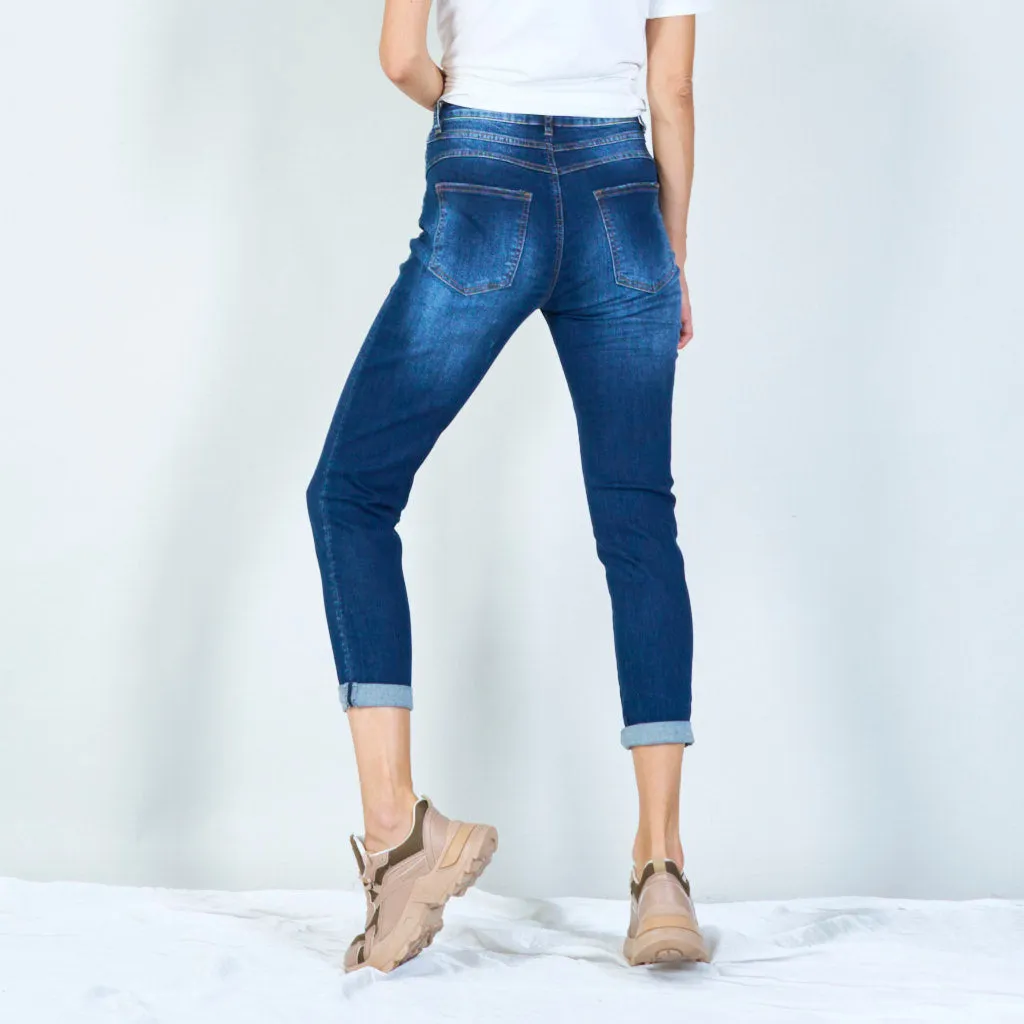 Classic high-waisted skinny jeans with faded wash wholesale