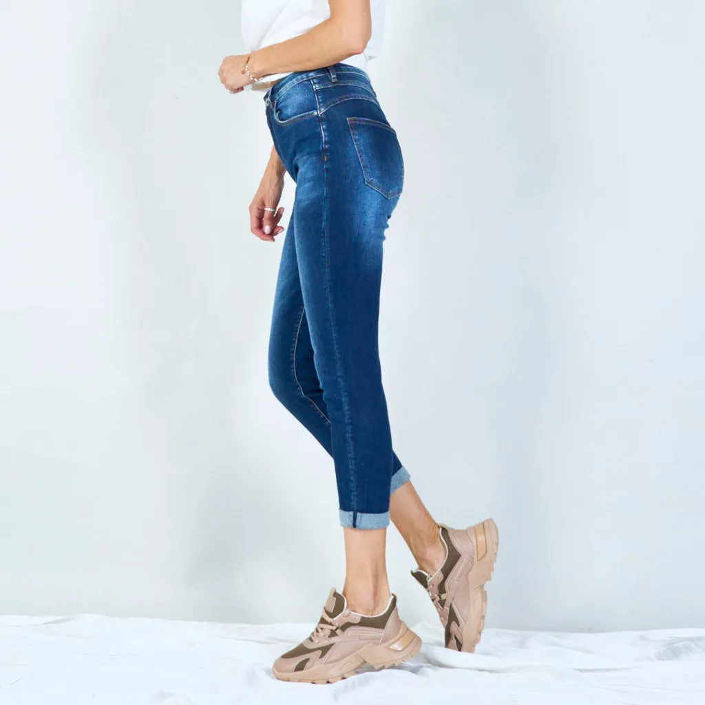 Classic high-waisted skinny jeans with faded wash wholesale