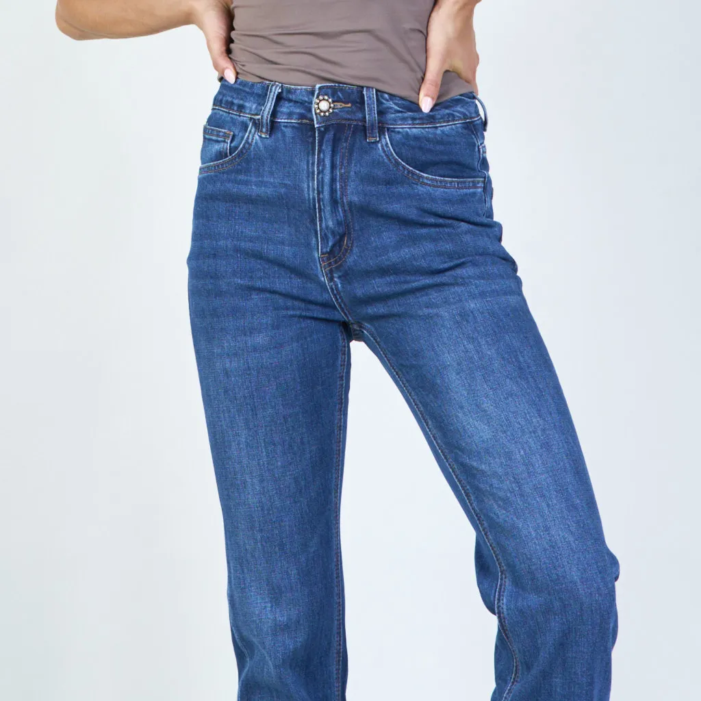 Classic straight-leg jeans with pearl button wholesale
