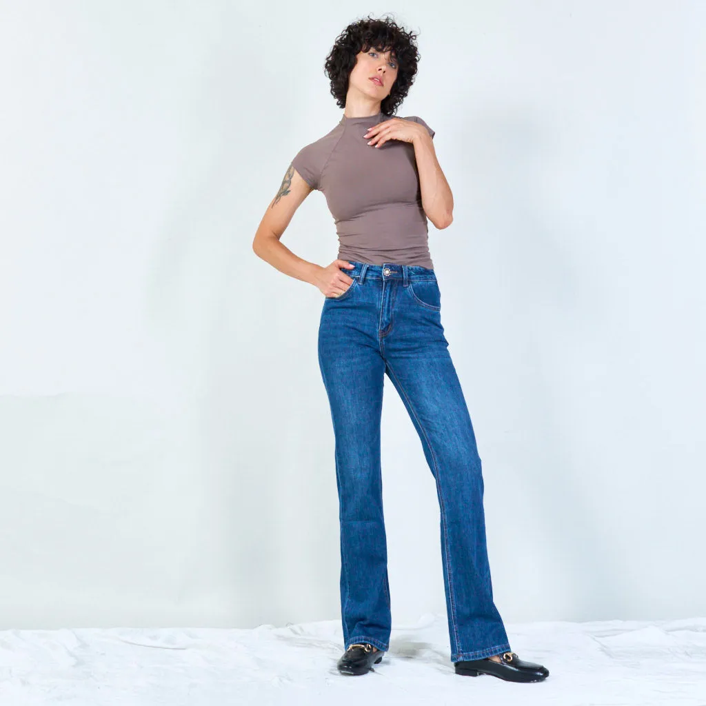 Classic straight-leg jeans with pearl button wholesale