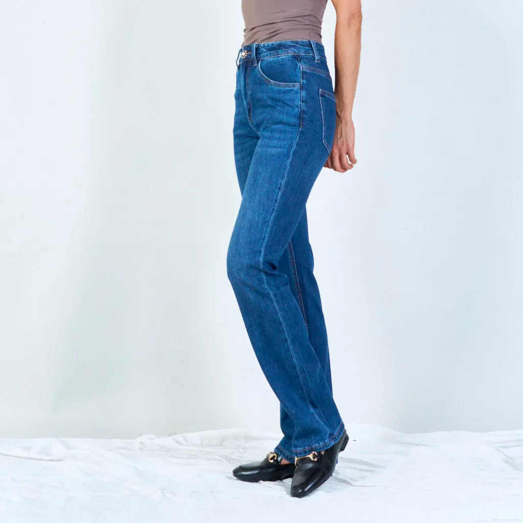 Classic straight-leg jeans with pearl button wholesale