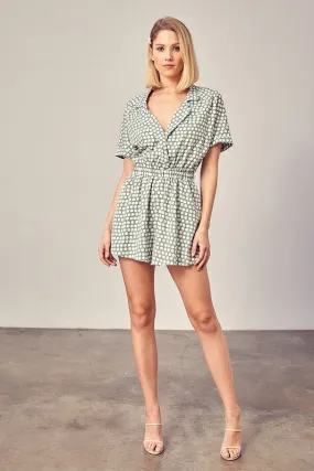 Collared Overlap Polka Dot Romper Collared Overlap Polka Dot Romper