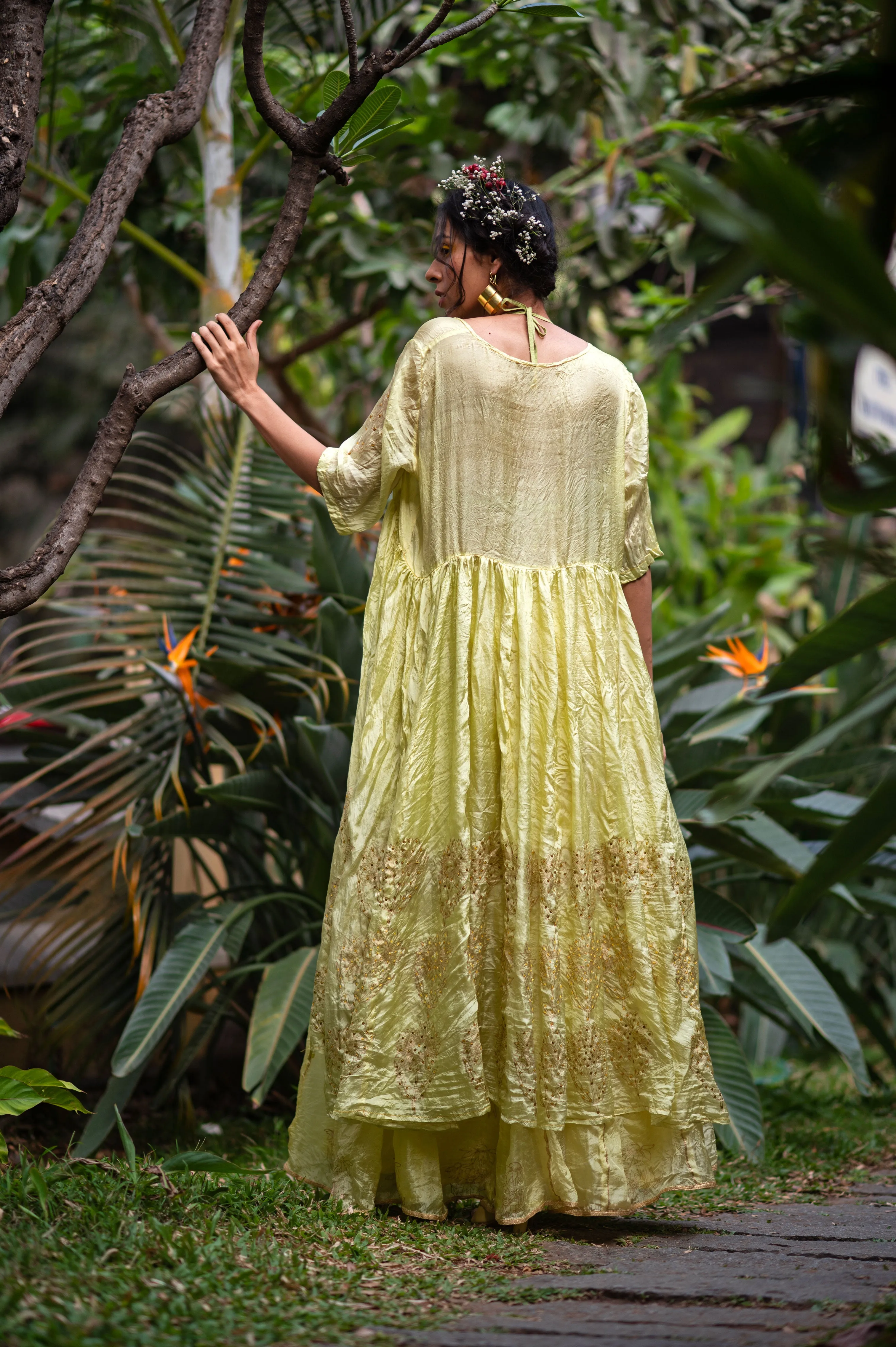 Cotton Bikini top with sunflower hand embroidery