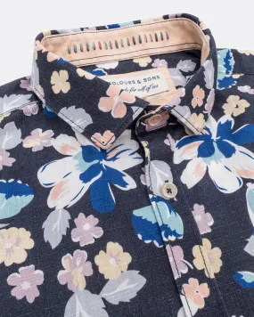 Cotton Shirt - Multicolour Flowers - Blue Cotton Shirt - Multicolour Flowers - Blue