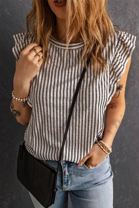 Crew Neck Ruffled Striped Tank Top Crew Neck Ruffled Striped Tank Top