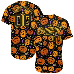 Custom 3D Pattern Halloween Pumpkins Bats Stars Authentic Baseball Jersey Custom 3D Pattern Halloween Pumpkins Bats Stars Authentic Baseball Jersey