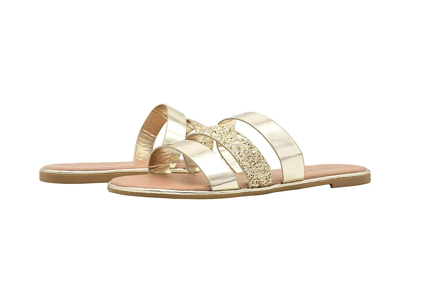 dELiAs Ladies Fashion Sandals Metallic and Glitter Slip On Flats with Welt Detail