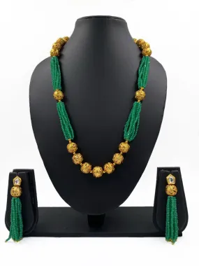 Designer Sea Green Crystal And Golden Beads Necklace For Woman By Gehna Shop Designer Sea Green Crystal And Golden Beads Necklace For Woman By Gehna Shop