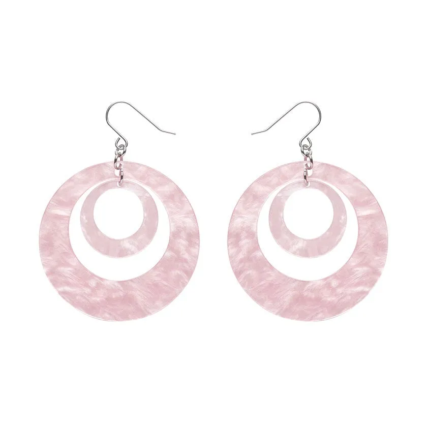 Double Hoop Ripple Drop Earrings - Pink