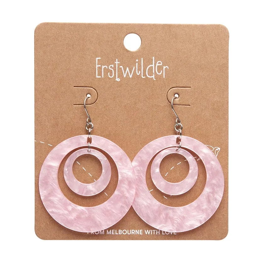 Double Hoop Ripple Drop Earrings - Pink