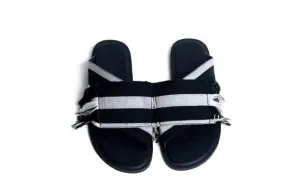 Eso Criss-cross Black and White Aso-Oke Slide with Frills Eso Criss-cross Black and White Aso-Oke Slide with Frills
