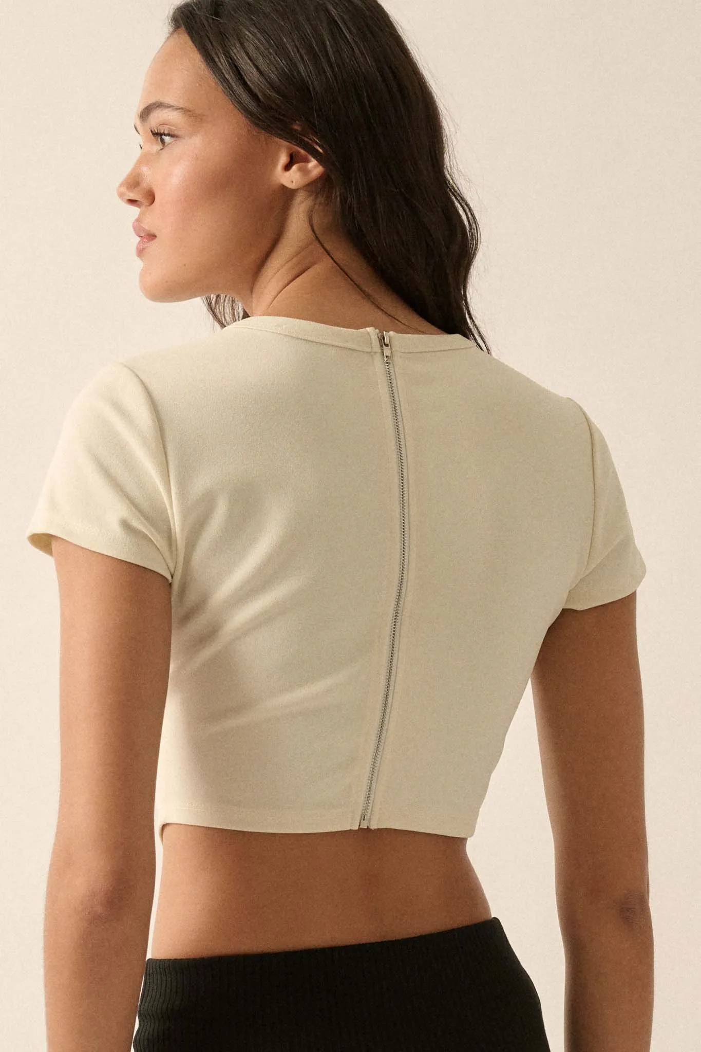 Essential Trends Solid Crepe Cropped Corset Tee