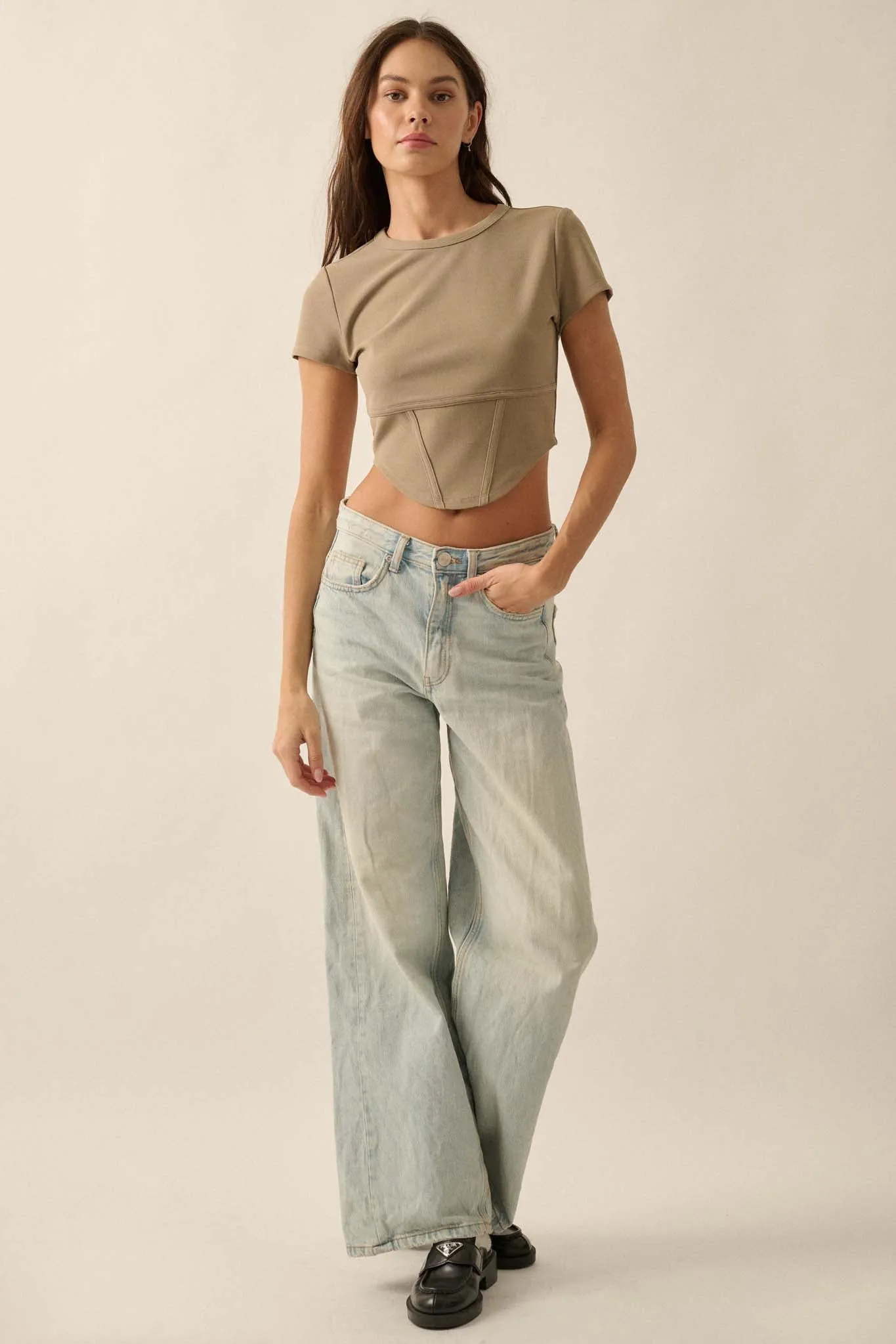 Essential Trends Solid Crepe Cropped Corset Tee