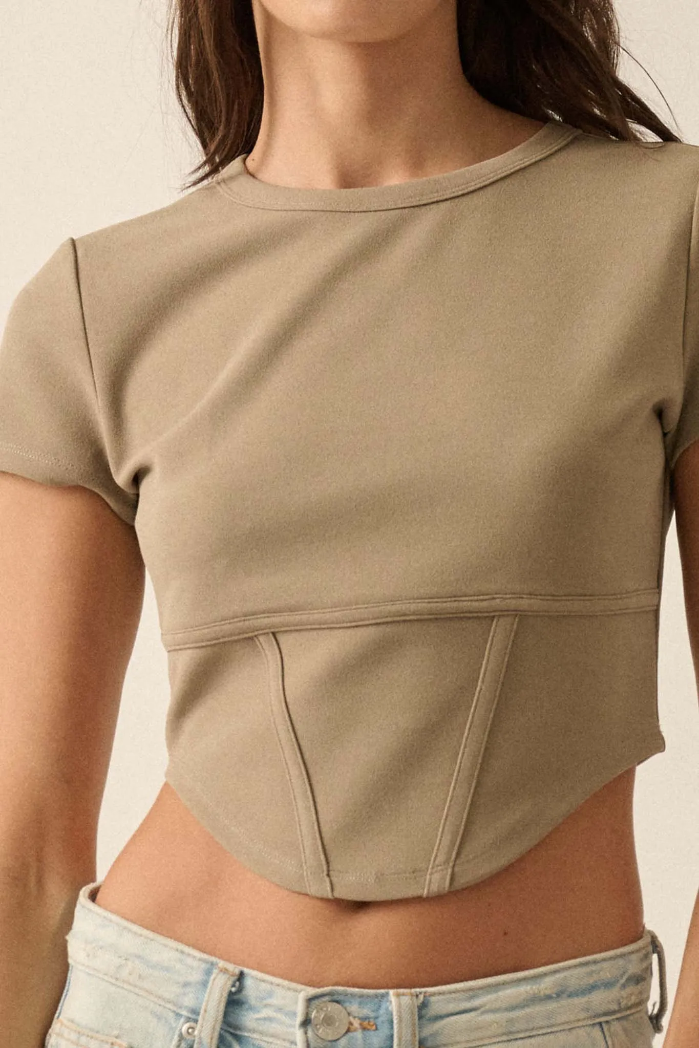 Essential Trends Solid Crepe Cropped Corset Tee