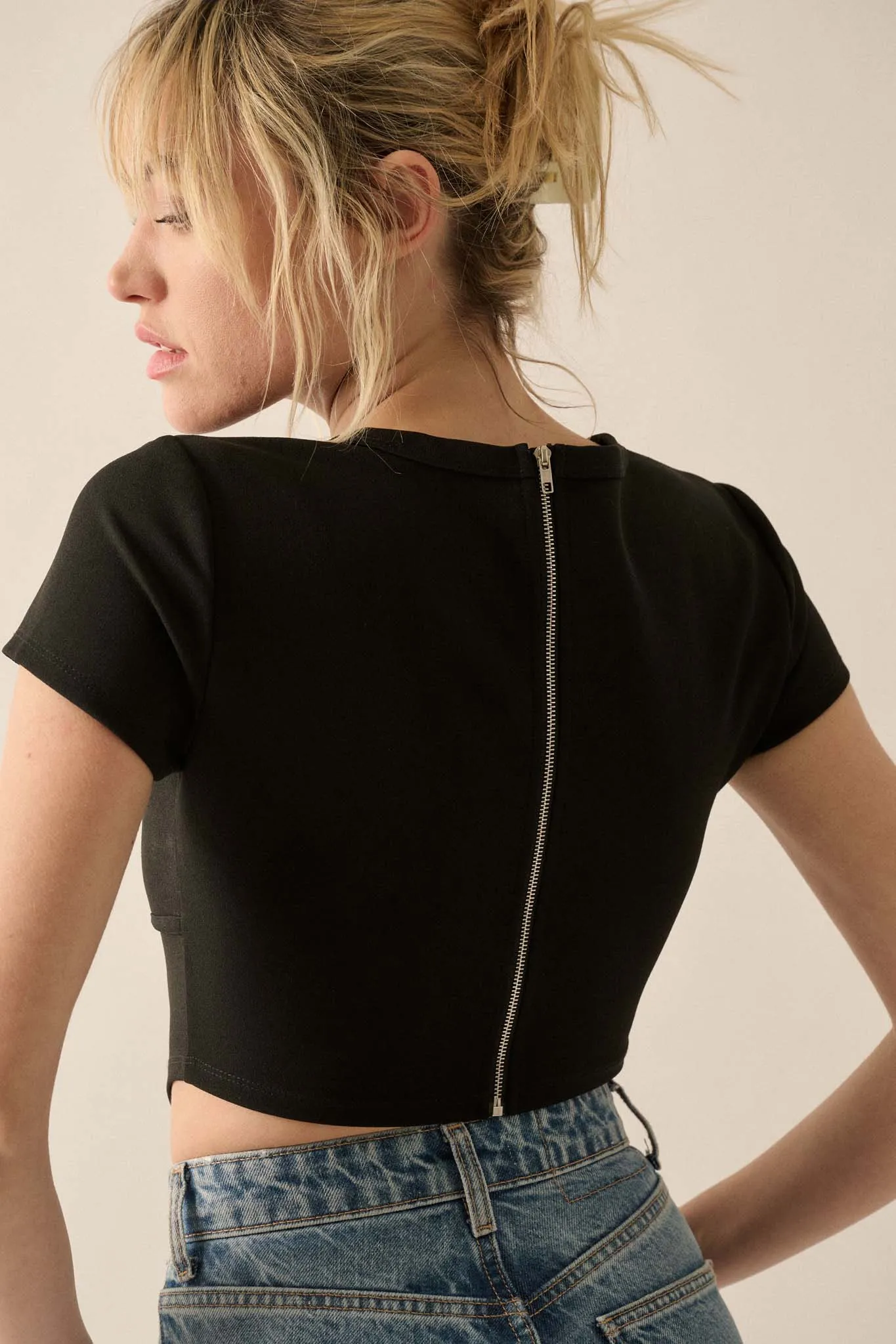 Essential Trends Solid Crepe Cropped Corset Tee