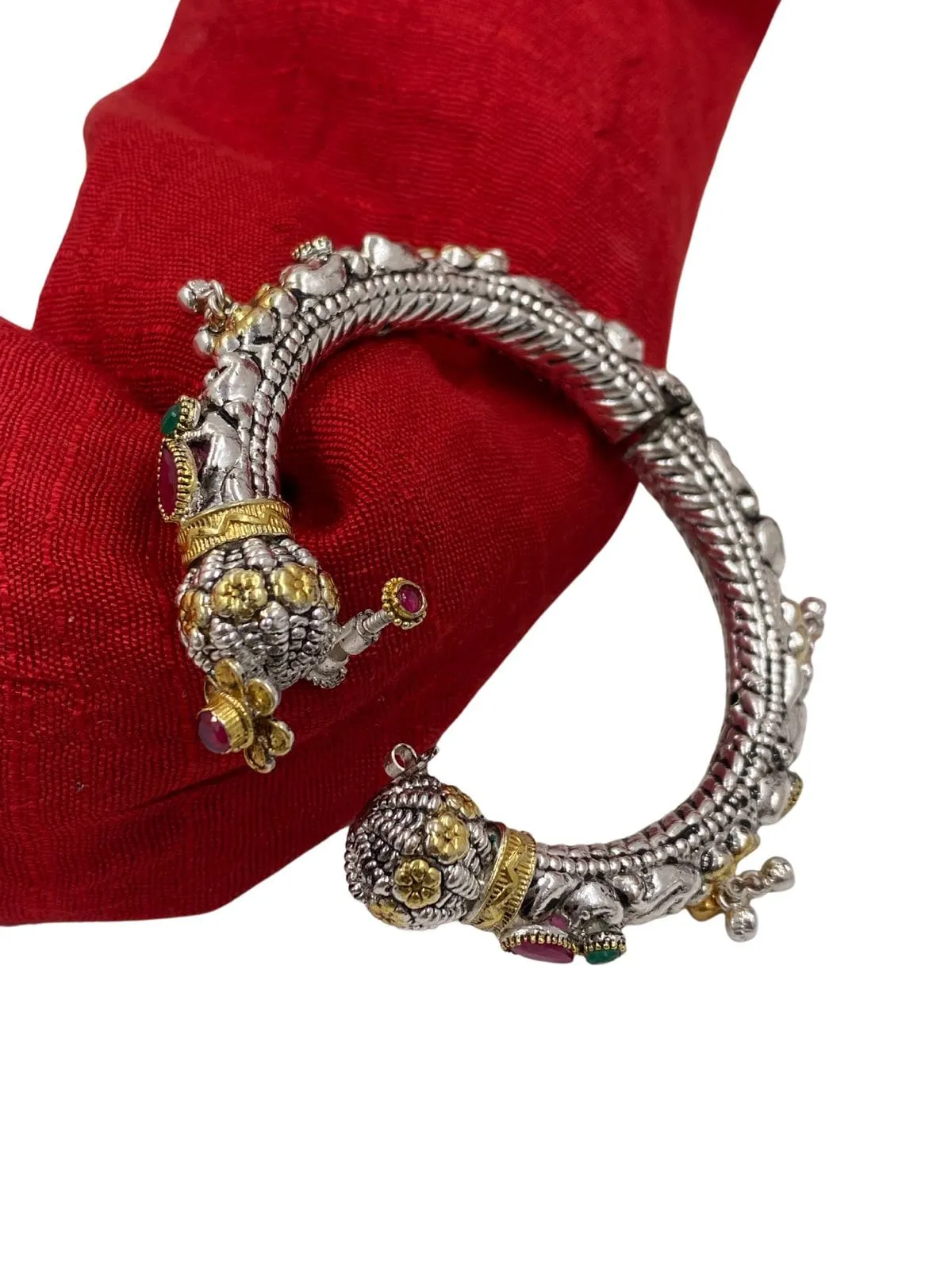 Ethnic Silver Plated Two Tone Polish Silver Kada Bracelet For Women