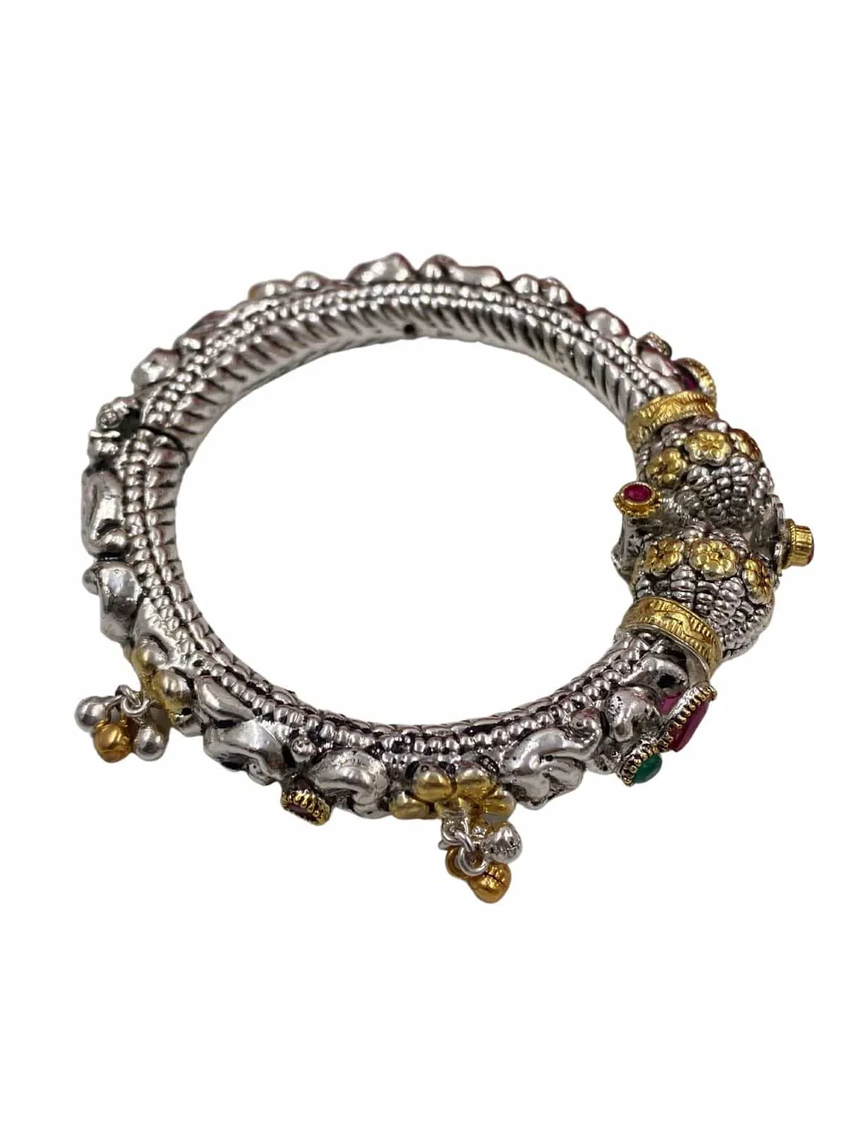 Ethnic Silver Plated Two Tone Polish Silver Kada Bracelet For Women