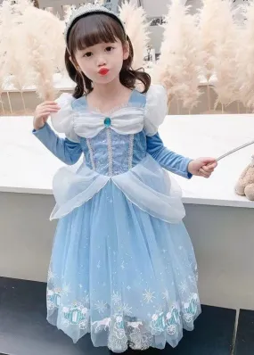 Fine Blue Wrinkled Cartoon Patchwork Tulle Kids Girls Princess Dress SpringHalloween Fine Blue Wrinkled Cartoon Patchwork Tulle Kids Girls Princess Dress SpringHalloween
