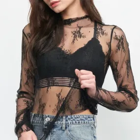 FLORAL EMBROIDERY MESH TOP FLORAL EMBROIDERY MESH TOP