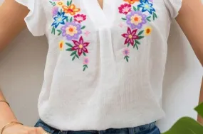 Floral Embroidery V-neck Floral Embroidery V-neck