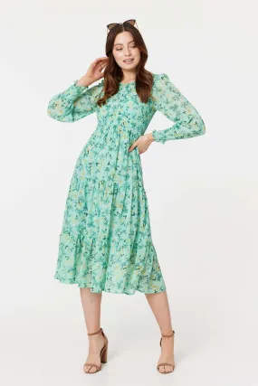 Floral Long Sleeve Midi Smock Dress Floral Long Sleeve Midi Smock Dress