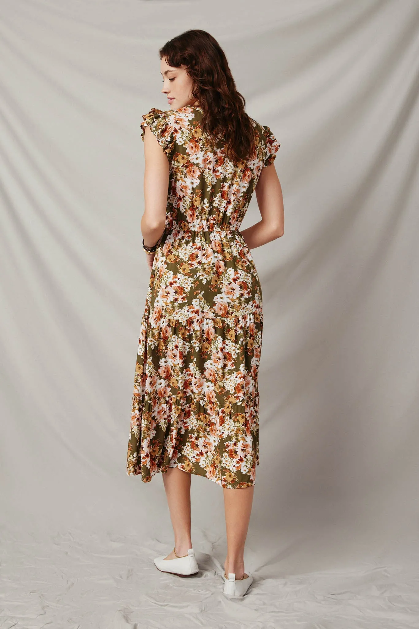 Floral Smocked V Neck Ruffled Tank Dress