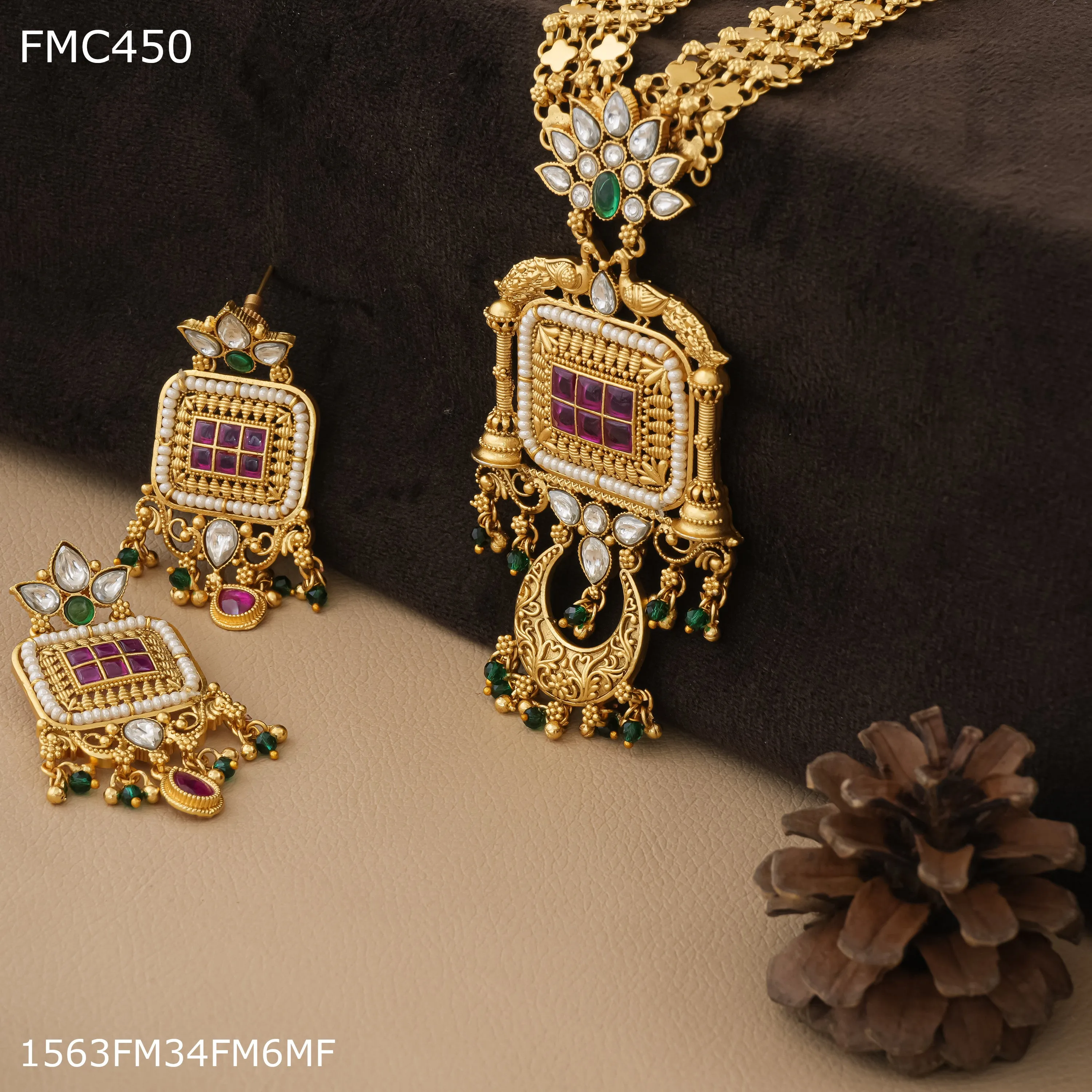 Freemen Handmade antique mor long Set with earring for women - FWC450