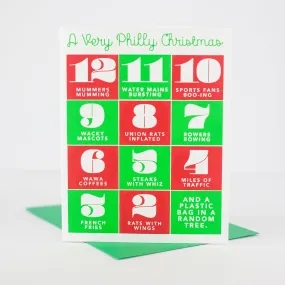 funny Philadelphia Christmas card, philly holiday card, 12 days of Philadelphia Christmas funny Philadelphia Christmas card, philly holiday card, 12 days of Philadelphia Christmas