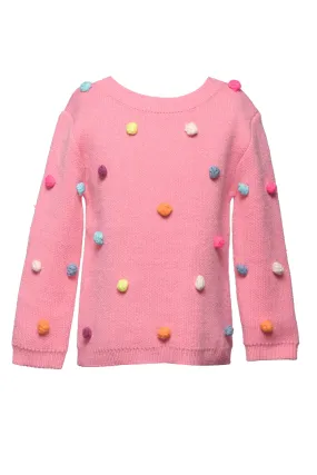 Girls Sweater Knit Multi Color Pompoms Top Girls Sweater Knit Multi Color Pompoms Top