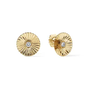Gold and Diamond Fluted Round Large Stud Earrings Gold and Diamond Fluted Round Large Stud Earrings