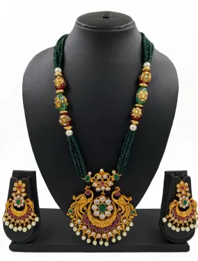 Gold Plated Antique Golden Peacock Pendant Green Necklace Set By Gehna Shop Gold Plated Antique Golden Peacock Pendant Green Necklace Set By Gehna Shop