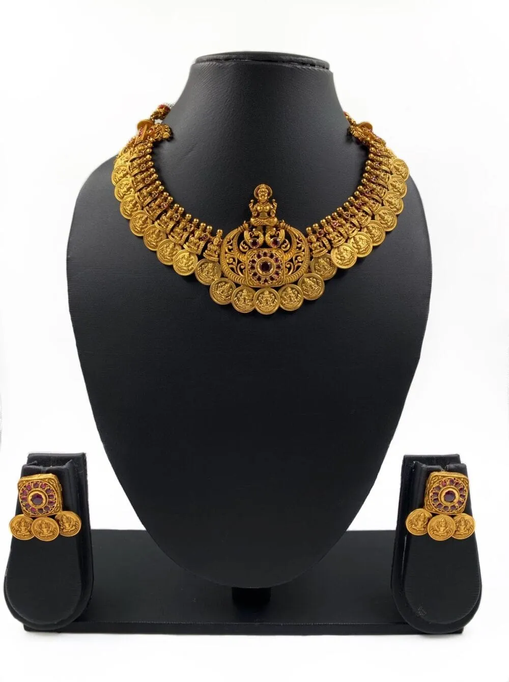 Gold Plated South Indian Lakshmi Coin Necklace Set For Ladies By Gehna Shop