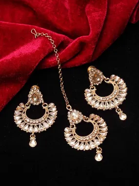 Gold-Plated White Kundan Stone Studded Handcrafted Sustainable Jewellery Set Gold-Plated White Kundan Stone Studded Handcrafted Sustainable Jewellery Set