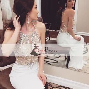 Gorgeous Rhinestone Beaded White Mermaid Jersey Long Prom Dresses, Evening Gown, PD0377 Gorgeous Rhinestone Beaded White Mermaid Jersey Long Prom Dresses, Evening Gown, PD0377