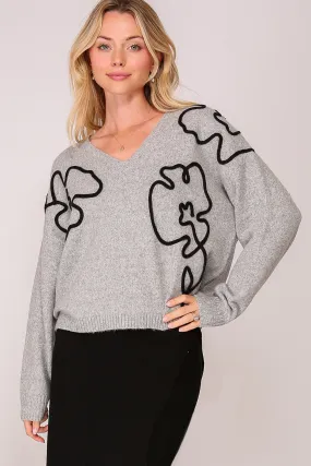 Gray Floral Embroidered Sweater Gray Floral Embroidered Sweater