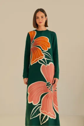 Green Honolulu Flowers Long Sleeve Maxi Dress Green Honolulu Flowers Long Sleeve Maxi Dress