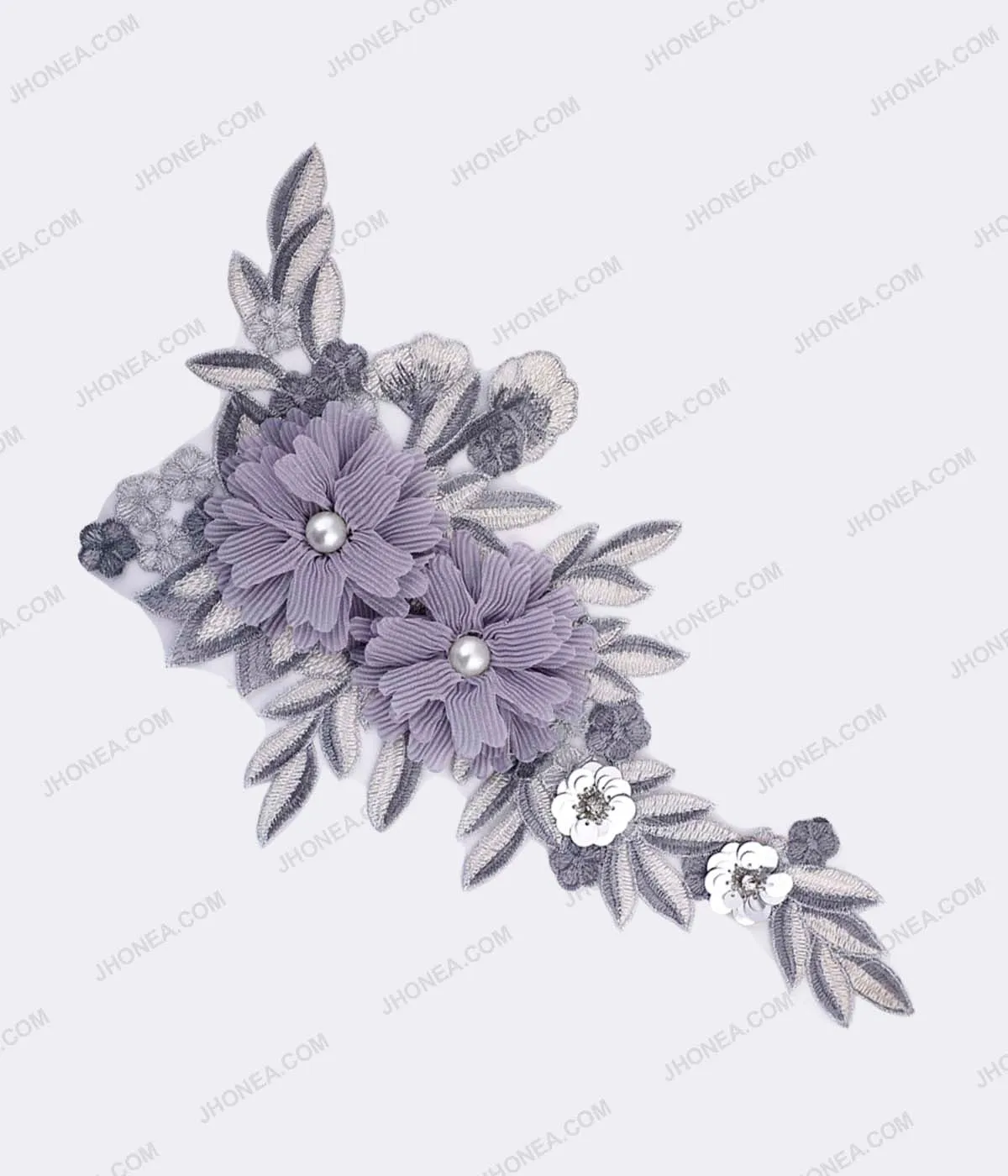 Grey Fabric Flower with Pearl Embroidery Patch for Dresses