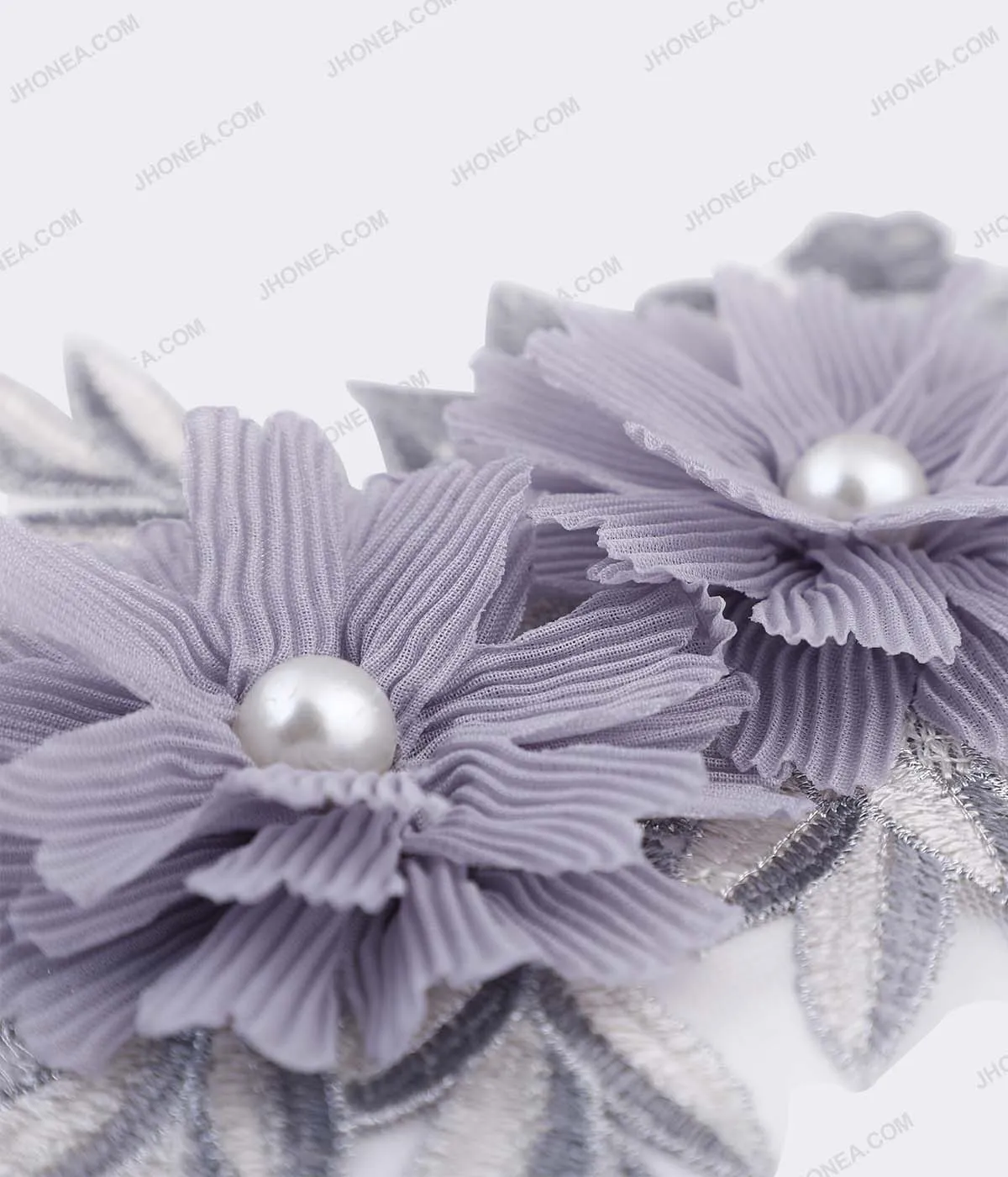 Grey Fabric Flower with Pearl Embroidery Patch for Dresses