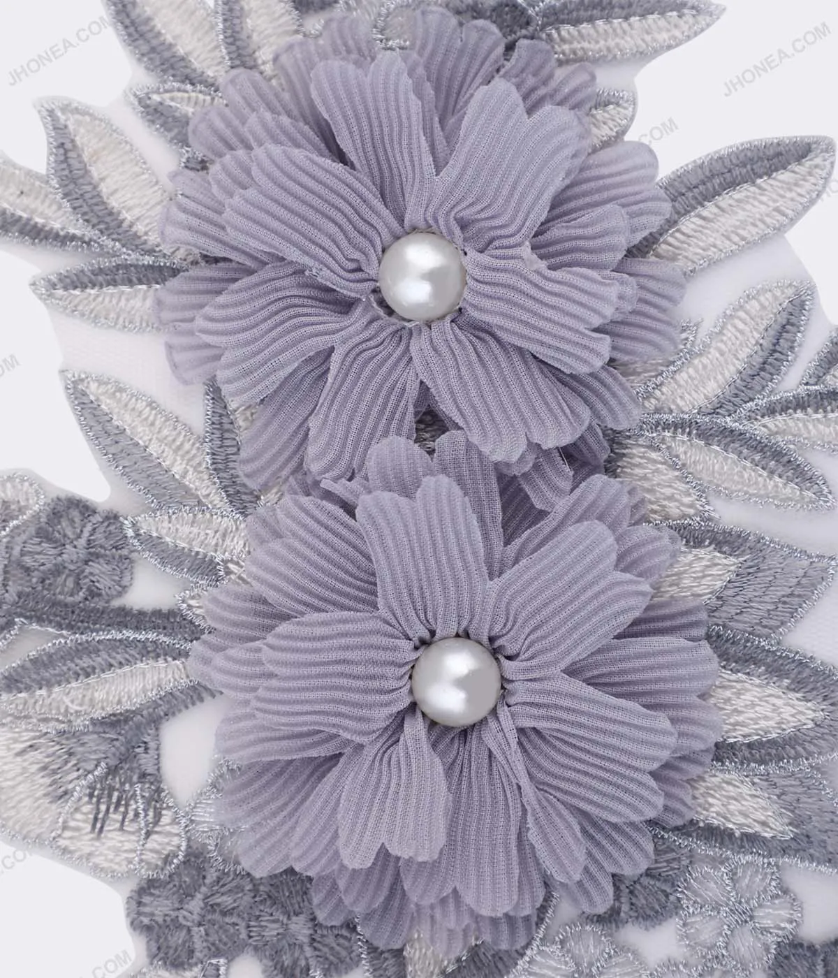 Grey Fabric Flower with Pearl Embroidery Patch for Dresses