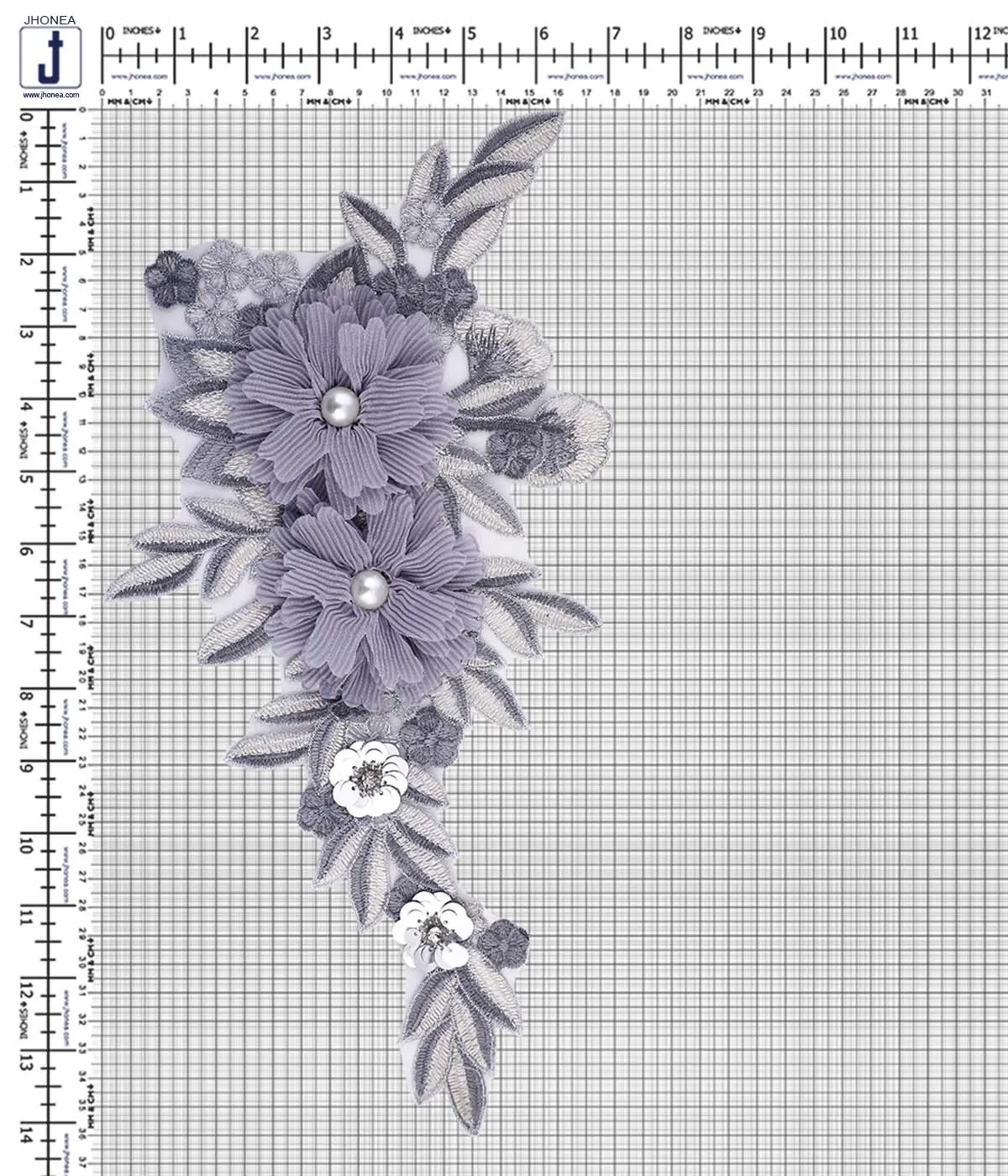 Grey Fabric Flower with Pearl Embroidery Patch for Dresses