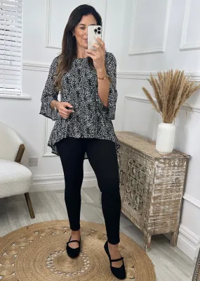 Hayley Black Ditsy Print Curve Hem Blouse Hayley Black Ditsy Print Curve Hem Blouse