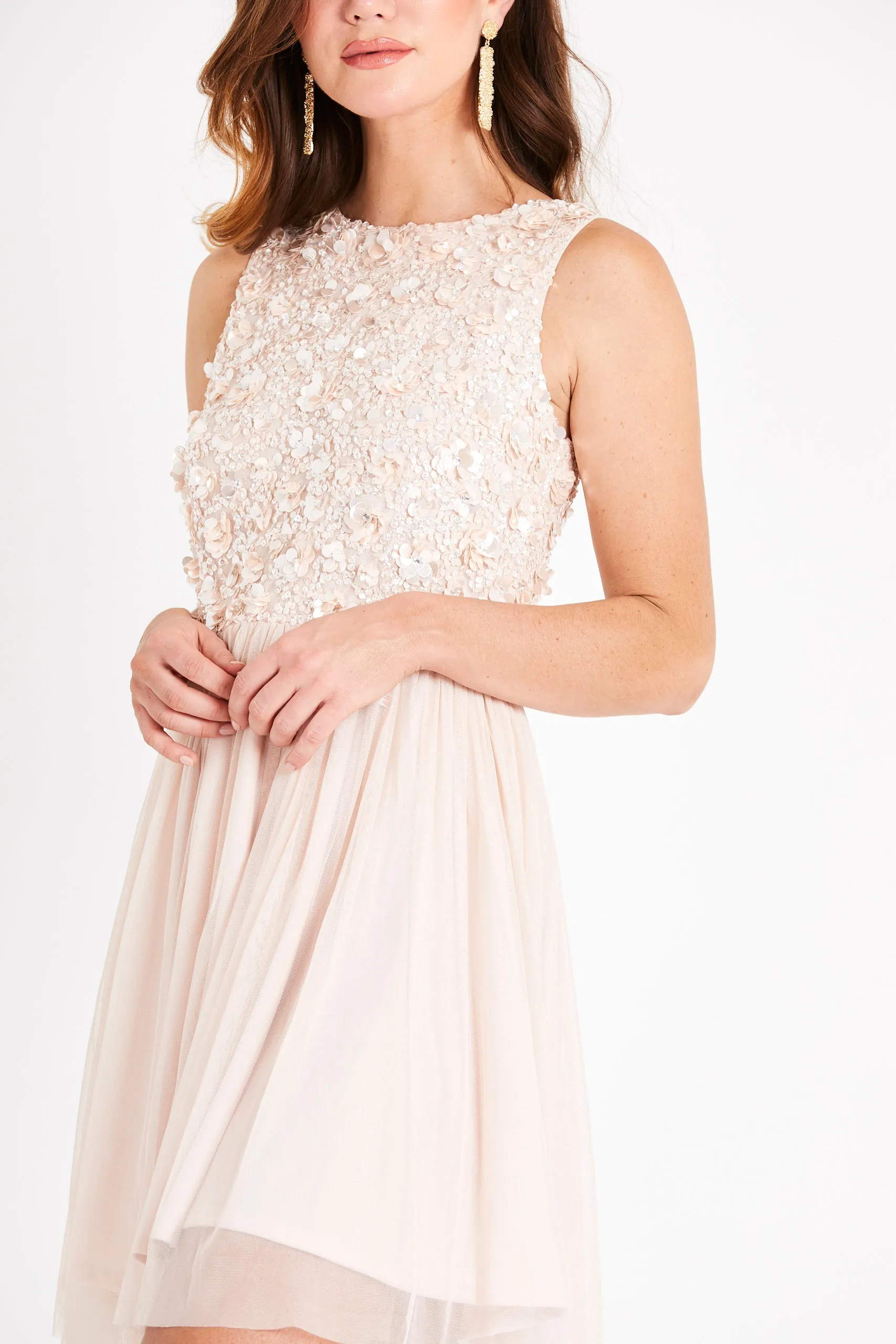 Hazel Blush Embellished Skater in Nude