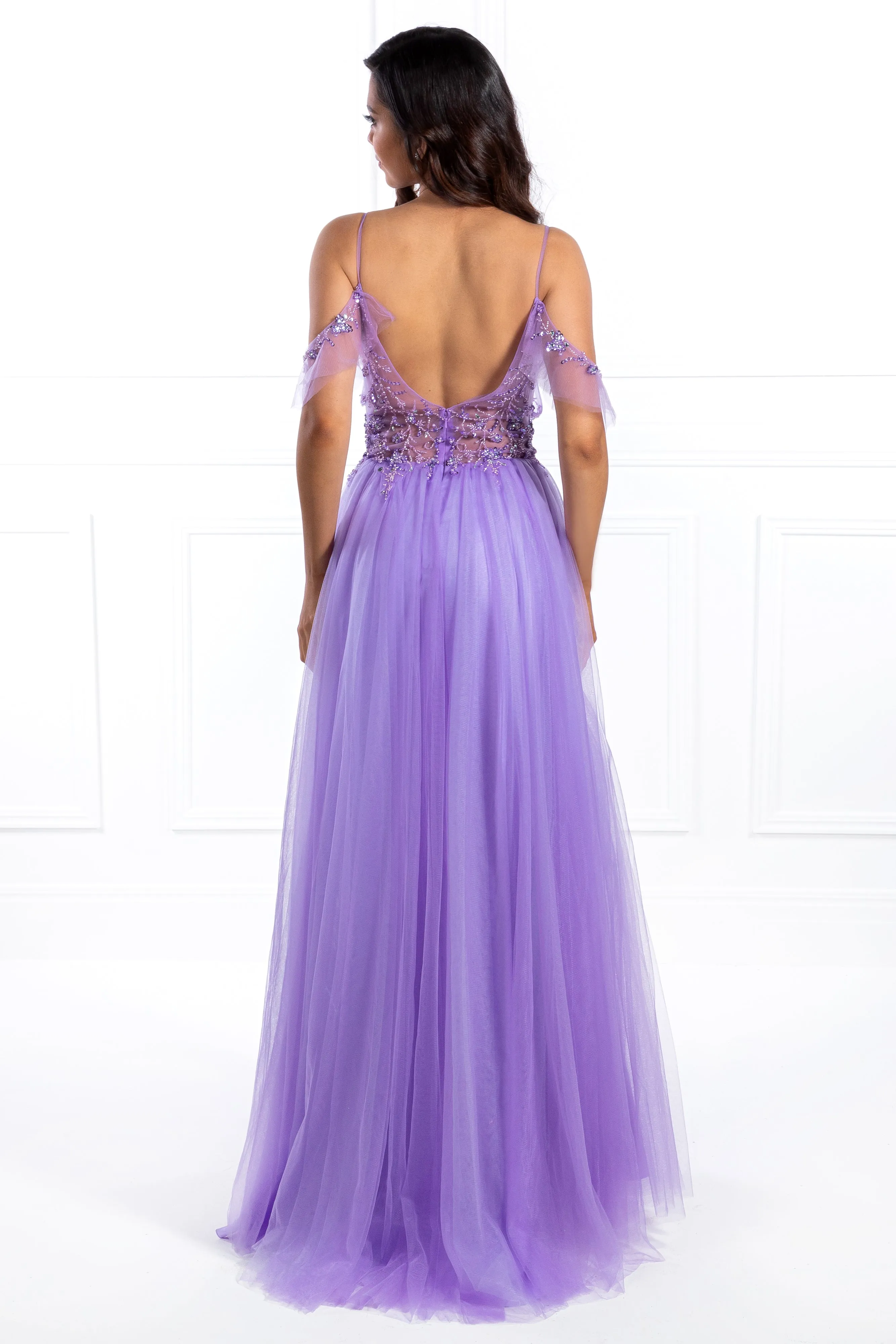 Honey Couture LOLA Purple Crystal Tulle Skirt Formal Dress