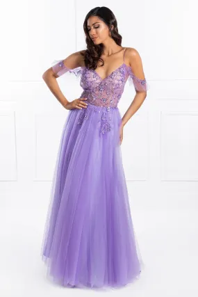 Honey Couture LOLA Purple Crystal Tulle Skirt Formal Dress Honey Couture LOLA Purple Crystal Tulle Skirt Formal Dress