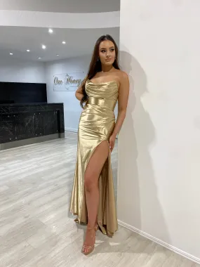 Honey Couture SHARYN Gold Silky Corset Bustier Strapless Mermaid Formal Dress (RED TAG FINAL SALE) Honey Couture SHARYN Gold Silky Corset Bustier Strapless Mermaid Formal Dress (RED TAG FINAL SALE)