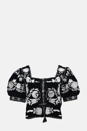 Irene Embroidery Velvet Puff Slv Top Irene Embroidery Velvet Puff Slv Top