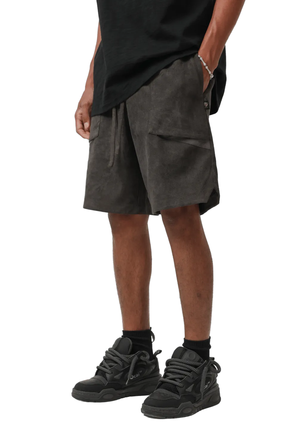 Irregular Pocket Suede Shorts