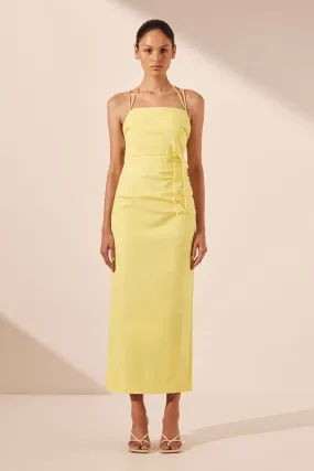 LANI DRAPED CROSS BACK MIDI DRESS - LEMON LANI DRAPED CROSS BACK MIDI DRESS - LEMON