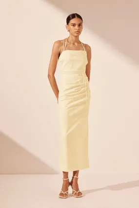 LANI DRAPED CROSS BACK MIDI DRESS - VANILLA LANI DRAPED CROSS BACK MIDI DRESS - VANILLA