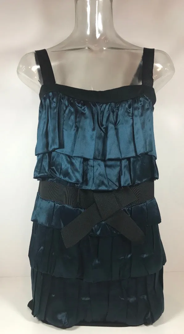 LANVIN Navy Silk Blouse with Black  Bow Tank Top